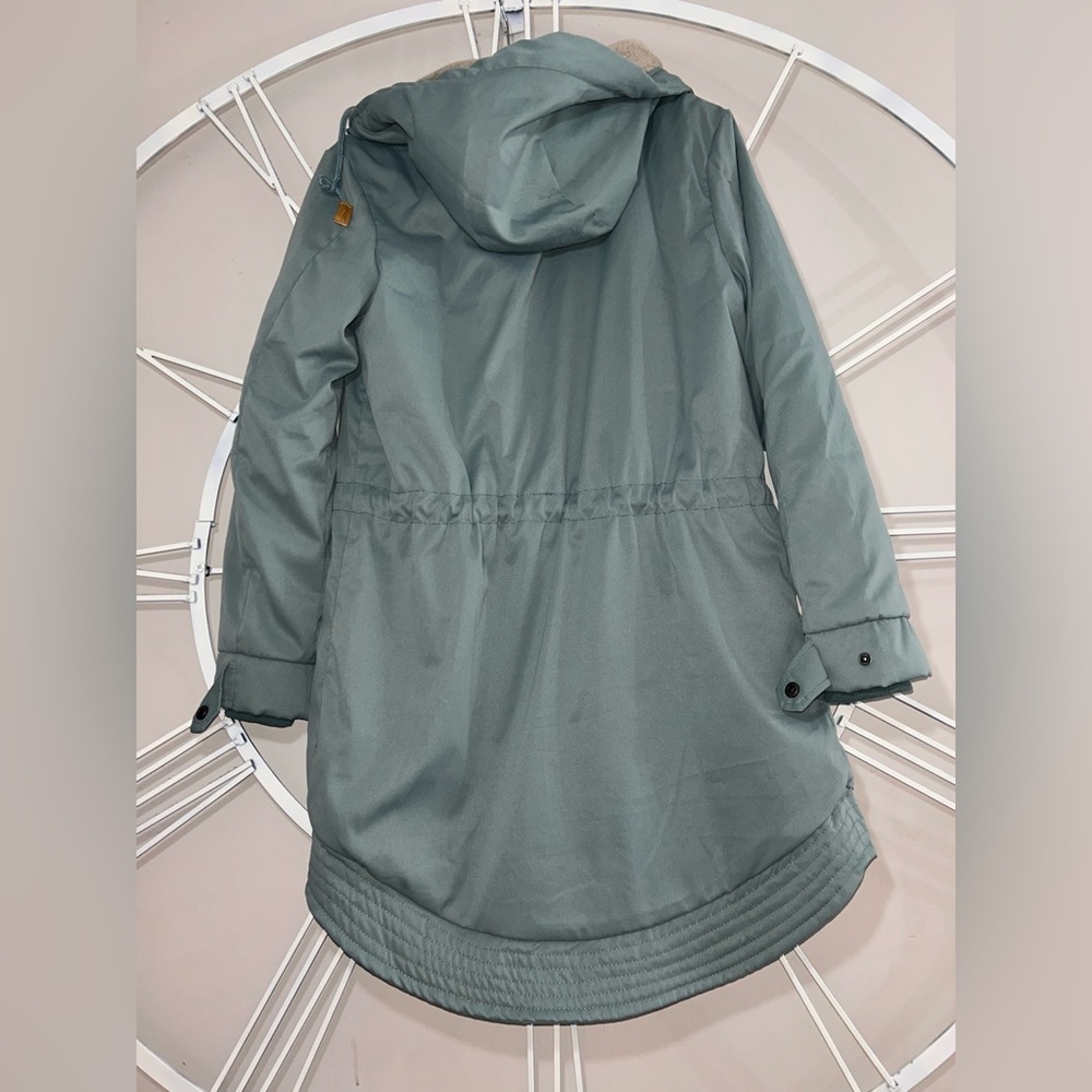Light Teal Women's Parka Jacket with Faux Fur Lining - Picture 6 of 6